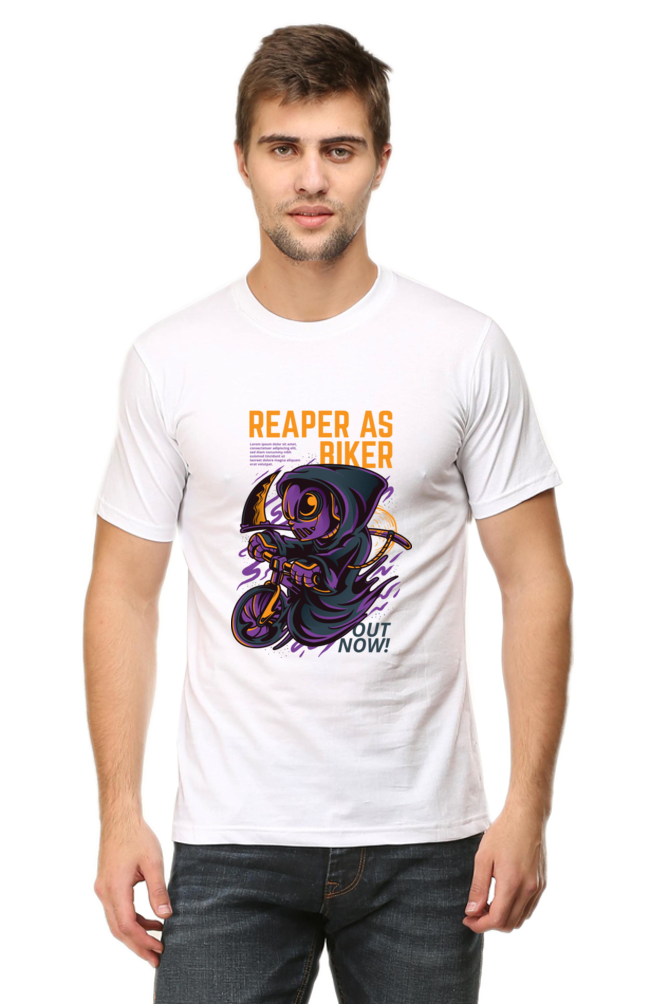 Male Round Neck Half Sleeve - Reaper as Biker