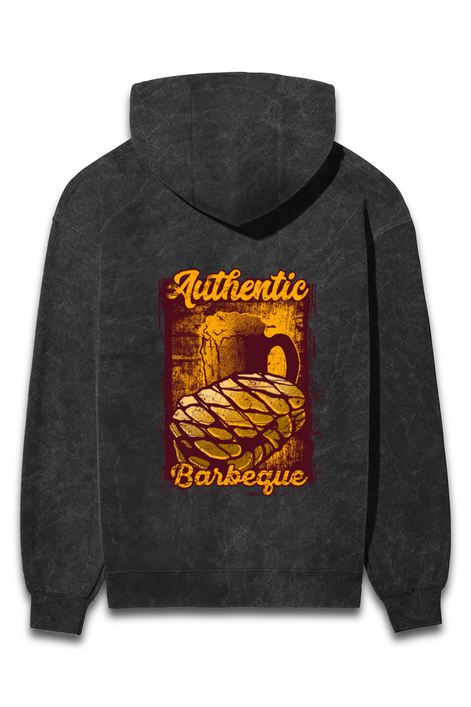 Acid Wash Hooded Sweatshirt - Barbeque