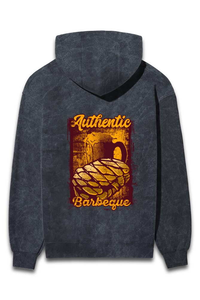 Acid Wash Hooded Sweatshirt - Barbeque